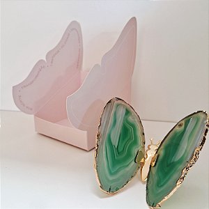 Borboleta Ágata Verde - Borda Dourada - Coleção Asas