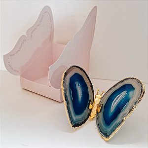 Borboleta Ágata Azul - Borda Dourada - Coleção Asas