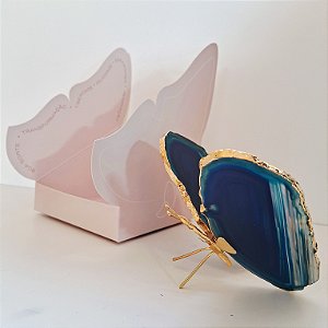 Borboleta Ágata Azul - Borda Dourada - Coleção Asas