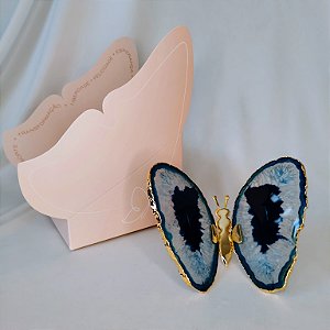 Borboleta Ágata Azul - Borda Dourada - Coleção Asas