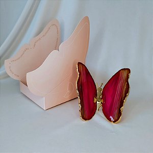 Borboleta Ágata Pink - Borda Dourada - Coleção Asas