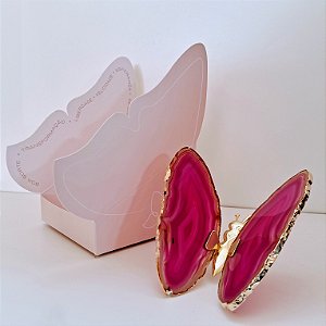 Borboleta Ágata Pink - Borda Dourada - Coleção Asas