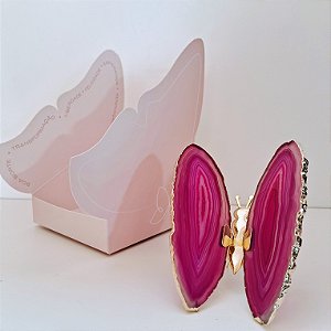 Borboleta Ágata Pink - Borda Dourada - Coleção Asas