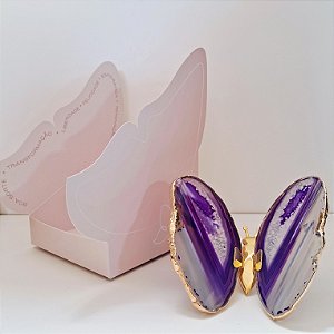 Borboleta Ágata Roxa - Borda Dourada - Coleção Asas