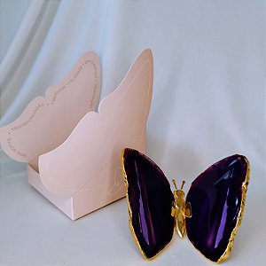 Borboleta Ágata Roxa - Borda Dourada - Coleção Asas