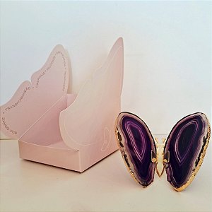 Borboleta Ágata Roxa - Borda Dourada - Coleção Asas