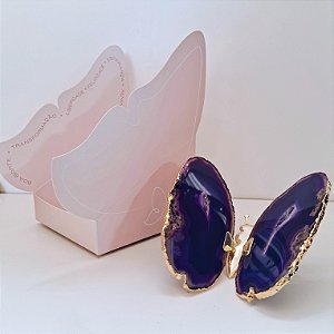 Borboleta Ágata Roxa - Borda Dourada - Coleção Asas