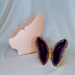 Borboleta Ágata Roxa - Borda Dourada - Coleção Asas