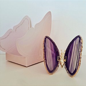 Borboleta Ágata Roxa - Borda Dourada - Coleção Asas