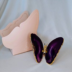 Borboleta Ágata Roxa - Borda Dourada - Coleção Asas