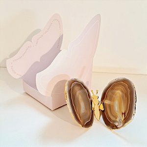 Borboleta Ágata Marrom - Borda Dourada - Coleção Asas