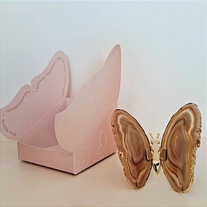 Borboleta Ágata Marrom - Borda Dourada - Coleção Asas