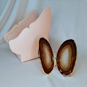 Borboleta Ágata Marrom - Borda Dourada - Coleção Asas