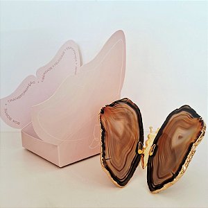 Borboleta Ágata Marrom - Borda Dourada - Coleção Asas