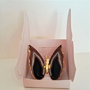 Borboleta Ágata Marrom - Borda Dourada - Coleção Asas