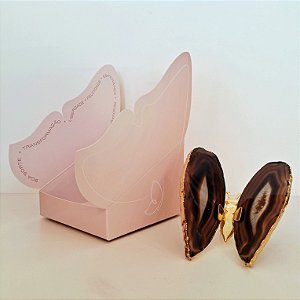 Borboleta Ágata Marrom - Borda Dourada - Coleção Asas