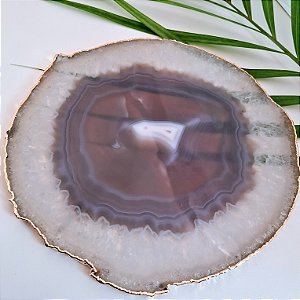 Chapa Ágata Cinza - Borda Dourada