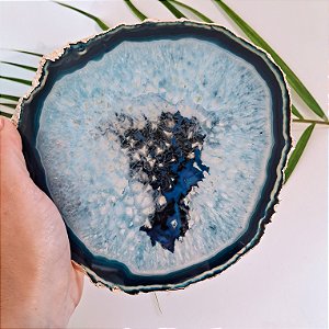 Chapa Ágata Azul - Borda Dourada