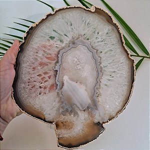 Chapa Ágata Cinza - Borda Dourada