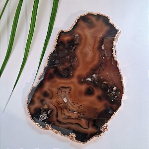 Chapa Ágata Marrom - Borda Dourada