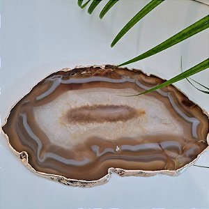 Chapa Ágata Marrom e Cinza - Borda Dourada