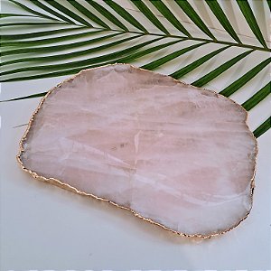 Chapa Quartzo Rosa - Borda Dourada