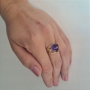 Anel Gota Ametista - Folheado a Ouro