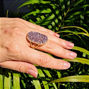 Anel Quartzo Titânio Tamanho 20 - Folheado a Ouro