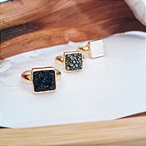 Anel Quadrado Fragmentos - Folheado a Ouro