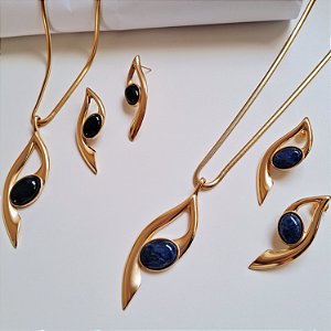 Conjunto Brinco e Colar Movimento - Folheado a Ouro