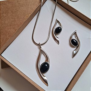 Conjunto Brinco e Colar Movimento - Ródio Branco