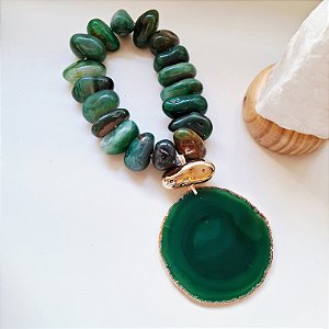 Colar de Mesa Ágata Verde Rolada e Chapa