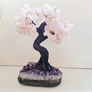 Árvore Quartzo Rosa - Base Ametista - 36 Galhos