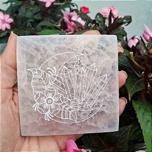 Placa de Selenita Branca Quadrada 8cm