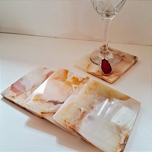 Kit Porta Copos Ônix Verde Quadrado - 4 unidades