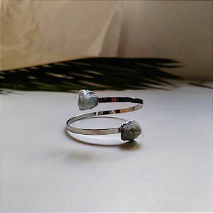 Bracelete Dual Água Marinha Bruta - Ródio Branco