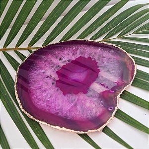 Chapa Ágata Pink - Borda Dourada
