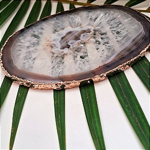 Chapa Ágata Marrom - Borda Dourada