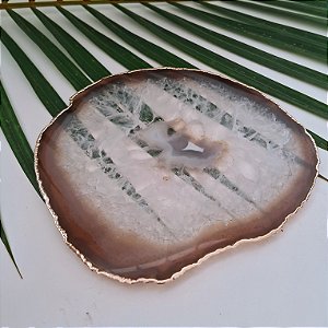 Chapa Ágata Marrom - Borda Dourada