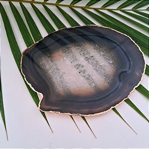 Chapa Ágata Cinza - Borda Dourada