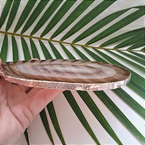 Chapa Ágata Marrom - Borda Dourada