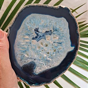 Chapa Ágata Azul - Borda Dourada