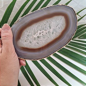 Chapa Ágata Cinza - Borda Dourada 100g aprox