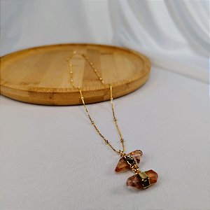 Colar Bolinha 2 Quartzo Tangerina - Folheado a Ouro