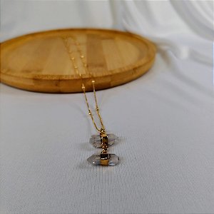 Colar Bolinha 2 Cristais de Quartzo - Folheado a Ouro