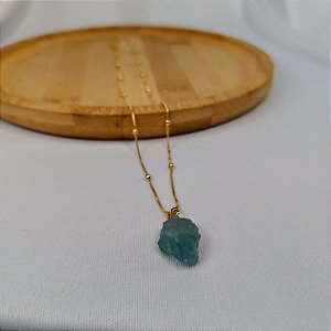 Colar Bolinha Agua Marinha - Folheado a Ouro