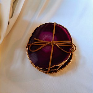 Kit 4 Porta Copos Ágata Pink Borda Dourada