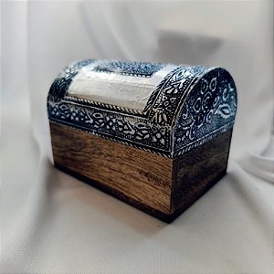 Caixa Indiana Decorada Mandala G Madeira - Prateado Envelhecido