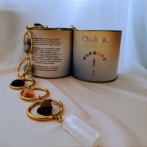 Móbile Argola Chakras 45cm - Cristais Brutos - Selenita - Dourado