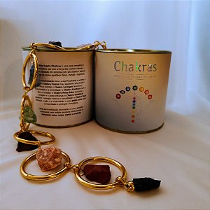 Móbile Argola Chakras 45cm - Cristais Brutos - Turmalina Negra - Dourado